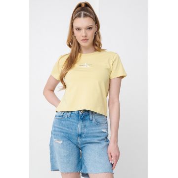 Tricou crop slim fit cu logo