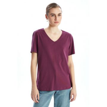 Tricou de bumbac cu decolteu in V