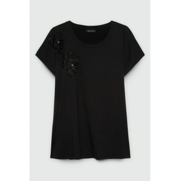 Tricou de bumbac si modal cu detalii florale