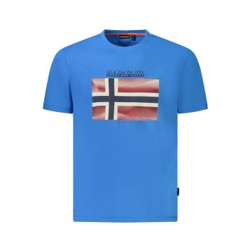 Tricou din bumbac barbati - cu imprimeu cu logo - Regular Fit - Albastru deschis