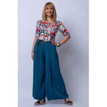 Tricou din vascoza cu imprimeu cu rosu si verde