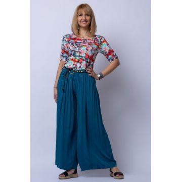 Tricou din vascoza cu imprimeu cu rosu si verde