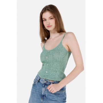 Top din amestec de in cu bareta texturata