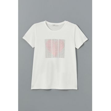 Tricou cu decolteu la baza gatului si imprimeu text