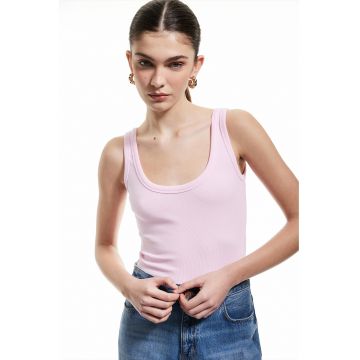 Top-body din amestec de bumbac cu decolteu drapat