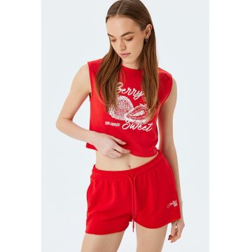 Top crop din amestec de bumbac cu imprimeu