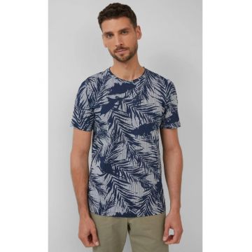 Tricou barbati cu imprimeu cu frunze de palmier - Regular Fit - Bleumarin -