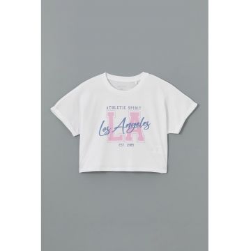 Tricou crop cu imprimeu text