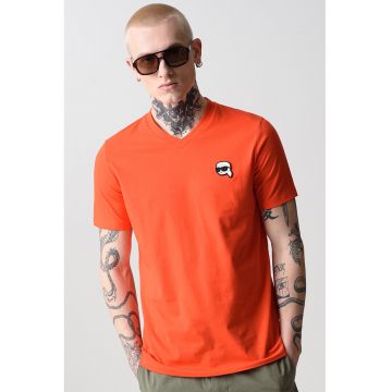 Tricou cu decolteu in V si logo
