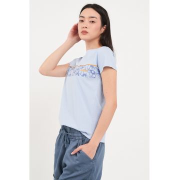 Tricou cu decolteu la baza gatului si imprimeu floral
