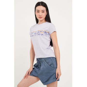 Tricou cu decolteu la baza gatului si imprimeu floral