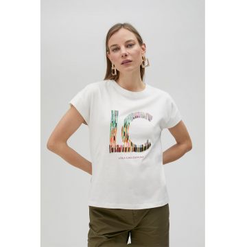 Tricou cu decolteu la baza gatului si imprimeu grafic
