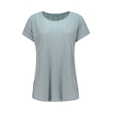 Tricou cu decolteu rotund si broderie