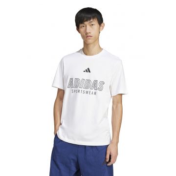 Tricou cu imprimeu logo si decolteu la baza gatului