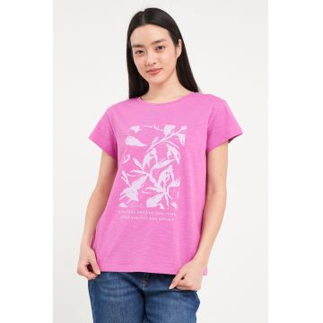 Tricou cu imprimeu si decolteu la baza gatului