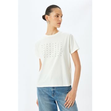 Tricou cu perle sintetice si strasuri