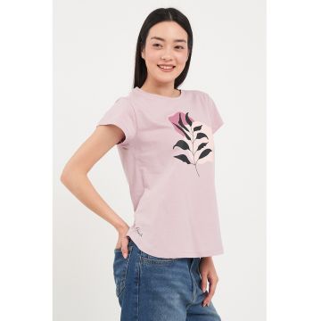 Tricou de bumbac cu decolteu la baza gatului