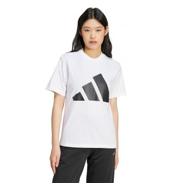 Tricou de bumbac cu decolteu la baza gatului si logo