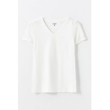 Tricou din amestec de bumbac cu decolteu in V