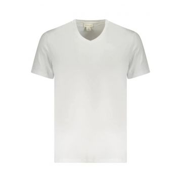 Jeans Tricou barbati cu decolteu inV - cu logo brodat - Regular fit - Alb
