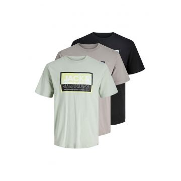 Set de tricouri din bumbac cu imprimeu logo - 3 piese