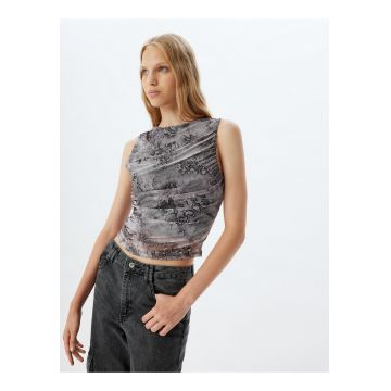 Top crop drapat cu animal print