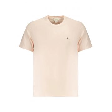 Tricou barbati decolteu la baza gatului si imprimeu cu logo - Roz
