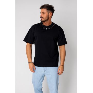 Tricou cu accesorii metalice la gat Black 16079