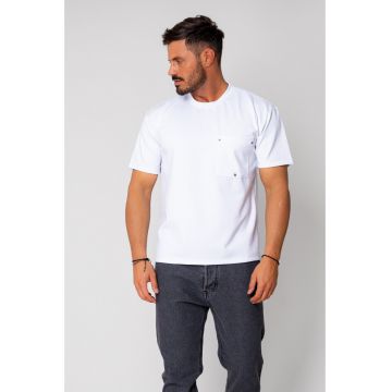 Tricou cu buzunar si capse White 16051