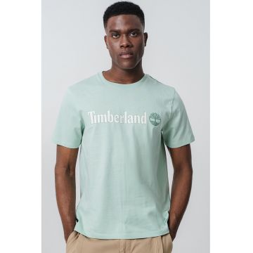 Tricou cu decolteu la baza gatului si imprimeu logo Linear
