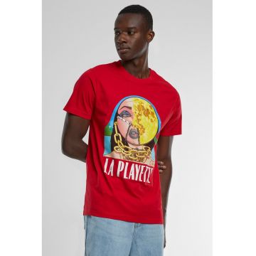 Tricou cu design grafic si decolteu la baza gatului