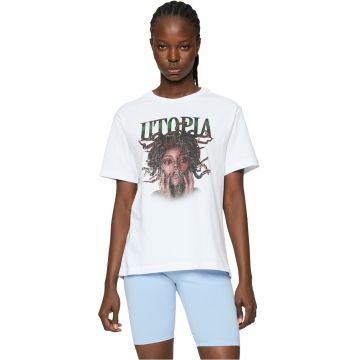 Tricou cu design grafic si decolteu la baza gatului