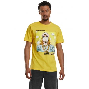 Tricou cu imprimeu grafic si decolteu la baza gatului