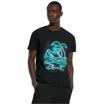 Tricou cu imprimeu grafic si decolteu la baza gatului