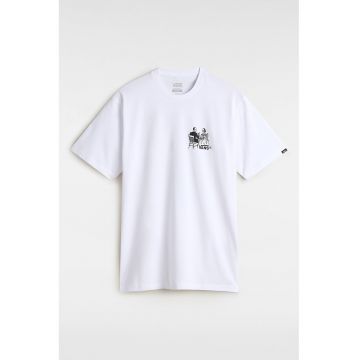 Tricou cu imprimeu grafic si decolteu la baza gatului
