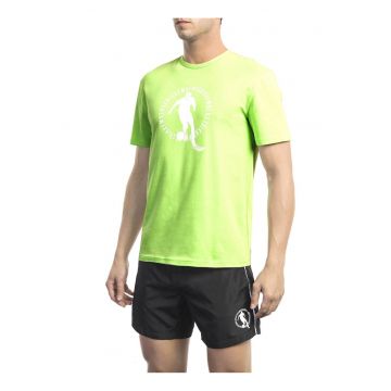Tricou cu imprimeu si decolteu la baza gatului