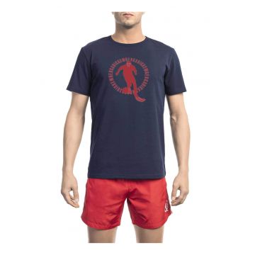 Tricou cu imprimeu si decolteu la baza gatului