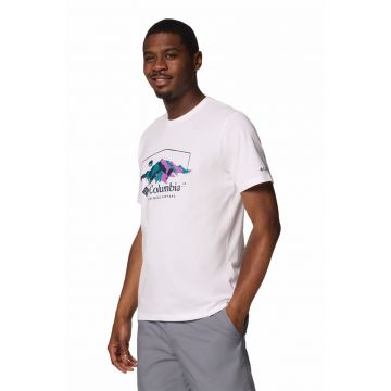 Tricou de bumbac organic cu imprimeu grafic si logo Path Lake