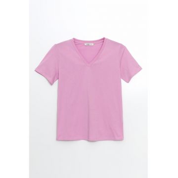 Tricou uni cu decolteu in V