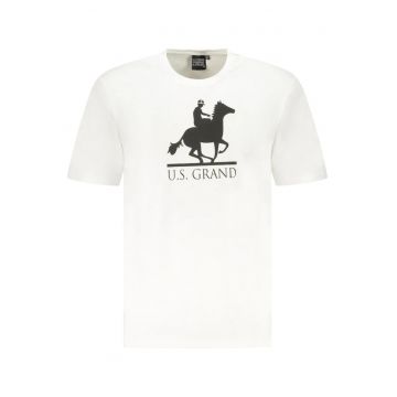 U.S. Grand POLO Tricou barbati cu imprimeu - cu decolteu la baza gatului - alb