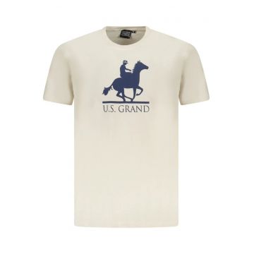 U.S. Grand POLO Tricou barbati cu imprimeu - cu decolteu la baza gatului - bej