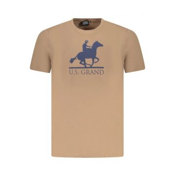 U.S. Grand POLO Tricou barbati cu imprimeu - cu decolteu la baza gatului - maro