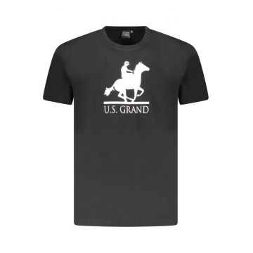 U.S. Grand POLO Tricou barbati cu imprimeu - cu decoteu la baza gatului - negru