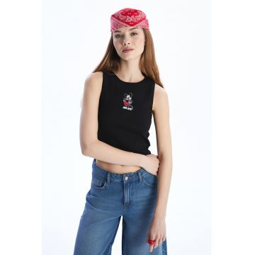 Top crop cu broderie cu Mickey Mouse