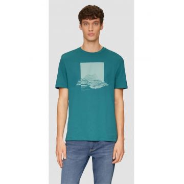 Tricou barbati cu maneca scurta - imprimeu in partea din fata si croiala Regular Fit - Gri inchis