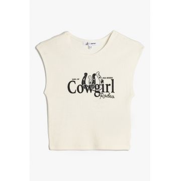 Tricou crop cambrat cu imprimeu