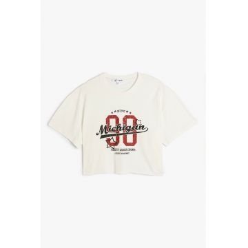 Tricou crop cu imprimeu text