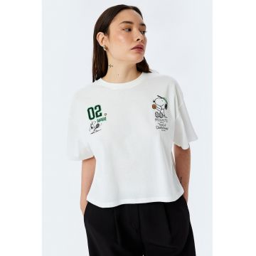 Tricou crop cu Snoopy