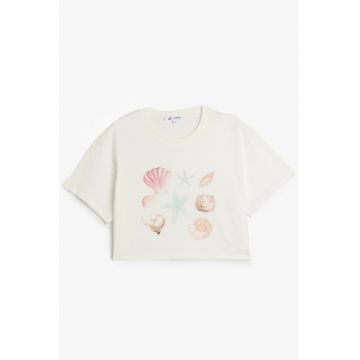 Tricou crop lejer cu imprimeu grafic