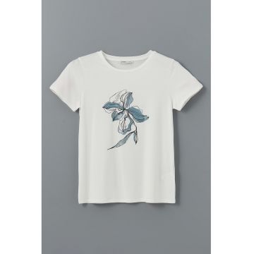 Tricou cu decolteu la baza gatului si imprimeu floral